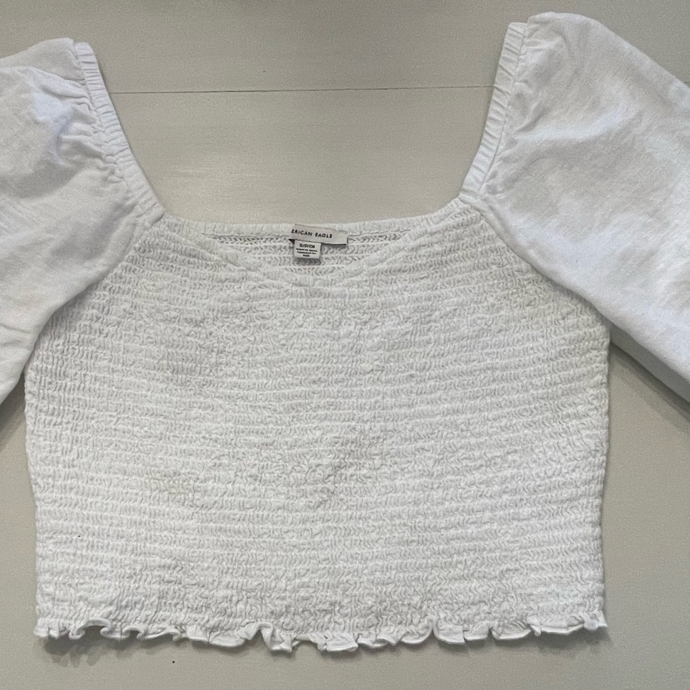 White Smocked Puff Sleeve Top